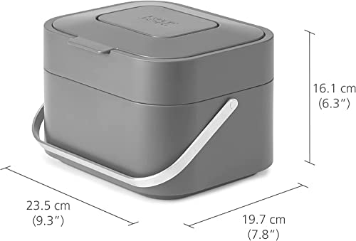 Joseph Joseph Stack 4 - Kitchen Compost Bin, Organic Waste Bin with Odor Filter and Lid, Plastic, 4 Liters, Graphite