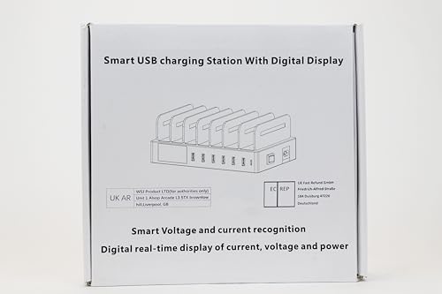 Charging station for multiple devices with 7 ports. Includes 7 short cables. Multi-device charging dock, 70W QC3.0 desktop station compatible with iPhone, iPad, Samsung, and other smartphones.