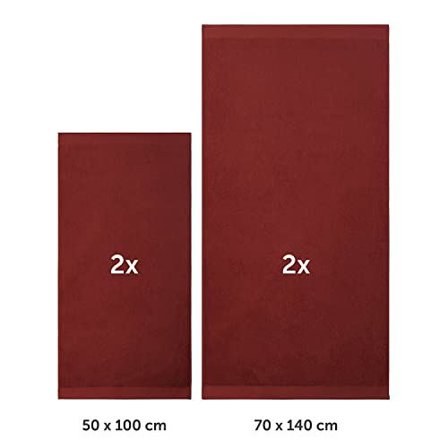Blumtal Premium terry towels set 4 pieces 100% cotton - Oeko-TEX certified bath towel 2X (70x140 cm) + towel 2X (50x100 cm) - absorbent terry towel set - red towels