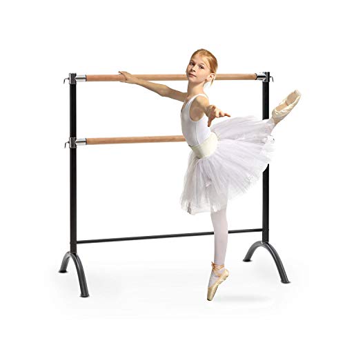 Klarfit Ballet Barre, Free-standing ballet barre for home, barre, dance pole for ballet, movement training & stretching, mobile ballet barre, steel pipes with wood look, 2x38mm Ø, 110x113cm, black