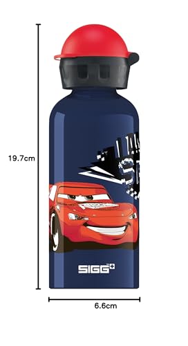 SIGG Cars Speed Kids Water Bottle (0.4 L), non-toxic with leak-proof lid, stylish aluminum water bottle.