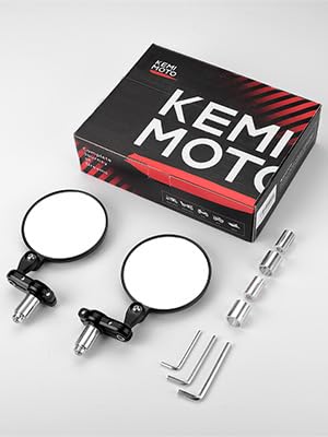 KEMIMOTO CNC Motorcycle Mirrors, E24 Certified, 360° Rotatable, Round Handlebar End Mirrors, Compatible with Scooter, Roller- Sturdy Aluminum Alloy