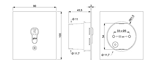 Key switch flush-mounted bgs 2-key push US 1-2T/1 121.1301.1A, including DIN profile half cylinder & 3 keys burglar-resistant (European patented system), grey/aluminum-anodized