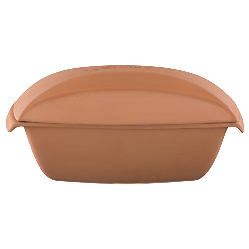Roman pot roaster Swing made of natural clay, steamer for up to 5 kg/6 persons, 38.5 x 24.5 x 18 cm, glazed bottom, low-fat cooking, microwave & oven safe, dishwasher safe.