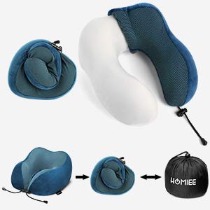 HOMIEE Travel Neck Pillow, Orthopedic Memory Foam Neck Pillow for Sleeping, Ergonomic Neck Support Pillow made with the Best Memory Foam for optimal comfort.