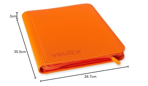 Vault X 9-Pocket Trading Card Binder with Zipper, 360 cards, Premium Exo-Tec album material, 20 side-loading pages, collector's folder for Trading Card Games, Sports Cards, TCG (Orange)