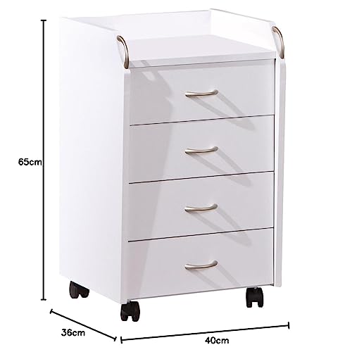 Inter Link - Rolling container with drawers - office container stand container - rolling cabinet drawer chest office cabinet 4 white - Pronti