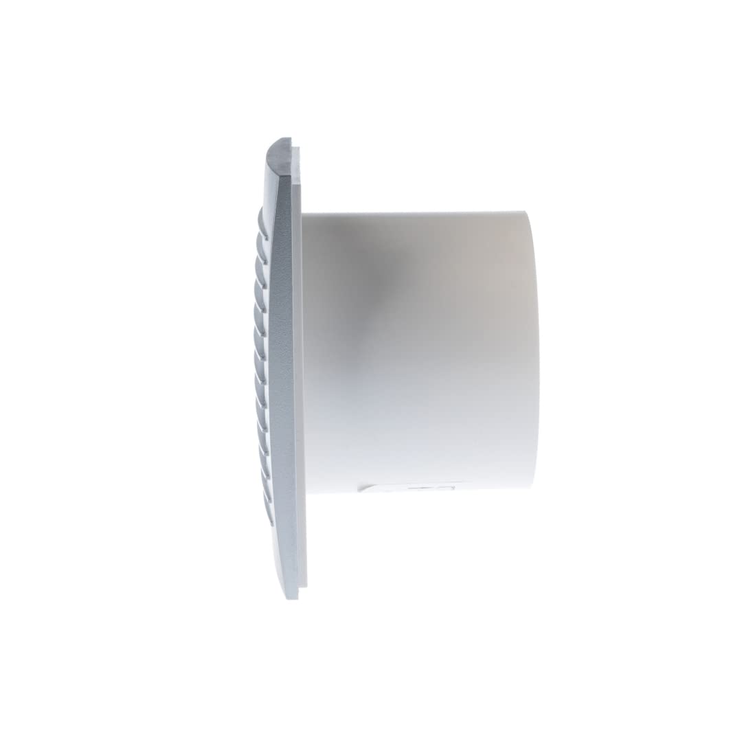 EUROPLAST Ø 150mm bathroom fan with humidity sensor and timer. Quiet plastic ventilator in silver.