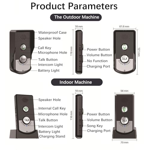 2-way voice intercom Wireless intercom doorbells Rechargeable wireless intercom for home classroom office