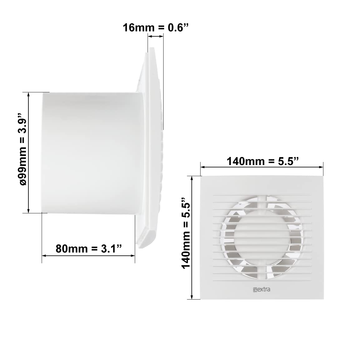 EUROPLAST Ø 100mm bathroom fan with humidity sensor and timer. Quiet ventilation - made of plastic - White.