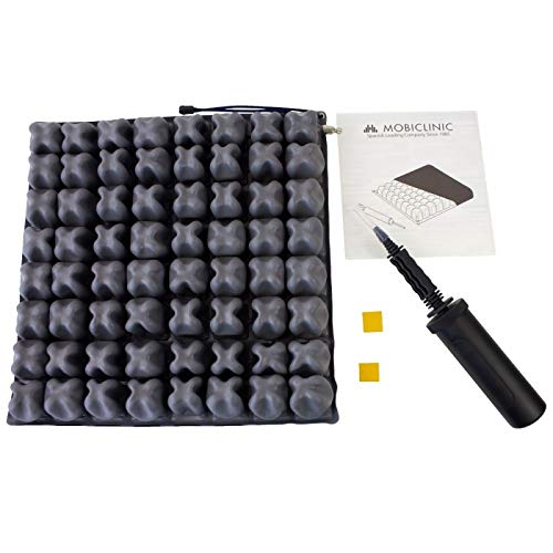 Mobiclinic® Q-air anti-decubitus seat cushion, European brand, ergonomic orthopedic cushion, wheelchair air cushion, 1 valve, 45 x 40.6 cm.