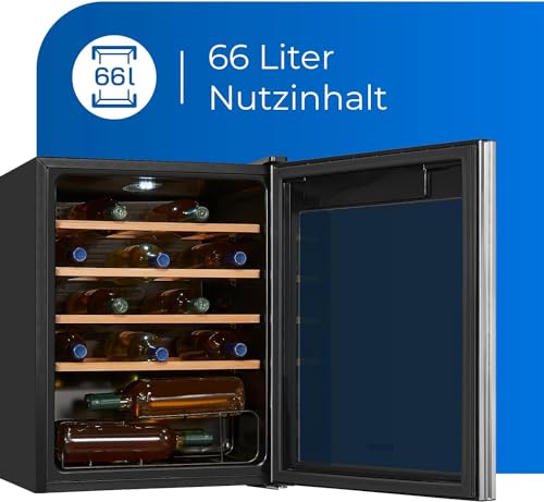 Exquisite wine cooler WS1-24-GTE-030G black | 66 l capacity | Black | Wine | Cooling | Wooden shelves | Display | LED light