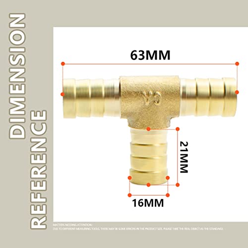 Bwintech 6 Piece Hose Connectors, 16mm 3-Way T Connector, Brass Connection with 18 clamps.