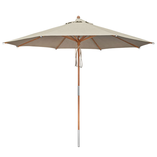 anndora Sun Umbrella Linen Cotton 300 cm round, Color: Dark Natural, Frame Wood, Canopy Linen-Cotton Blend fabric