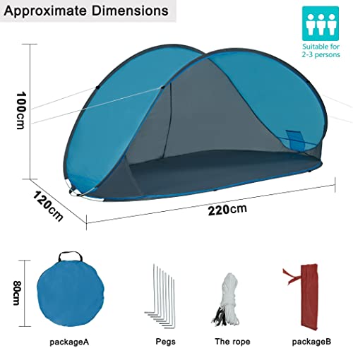 Duhome Beach Shelter Pop Up Beach Tent UV Protection Throw Tent Weather and Privacy Protection Camping Tent for Family Beach Camping (Gray+Blue)