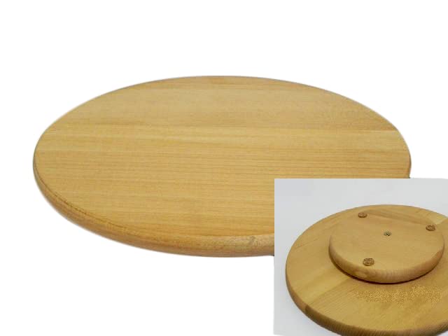 Lazy Susan: round, rotating wooden serving platter for cakes and pizza, 50 cm in diameter.