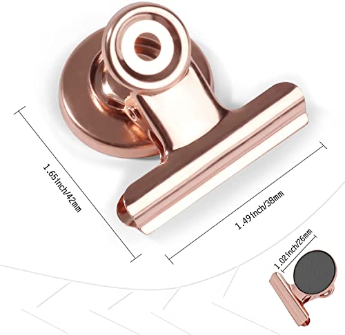 12 pieces Whiteboard magnets for magnetic board, Strong refrigerator magnet clips with scratch-resistant adhesive pads, Rose gold magnetic metal clamp, magnetic clips, magnets with clip for refrigerator, photo.