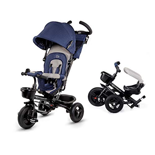 Children's trike 6 in 1 AVEO, kids tricycle, jogger with accessories, foldable, sunroof, handlebars, puncture-proof wheels, rubber wheels, from 9 months to 5 years, accessories, navy blue