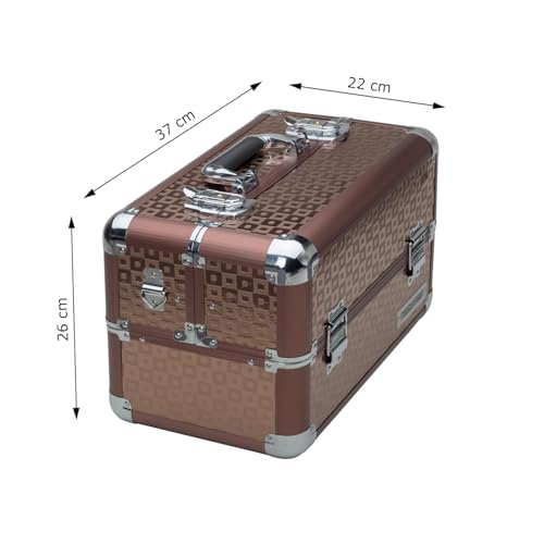 Anndora beauty case cosmetic bag - sturdy makeup case, tool case, aluminum makeup case with compartments - ideal for travel and professional use, lockable, brown