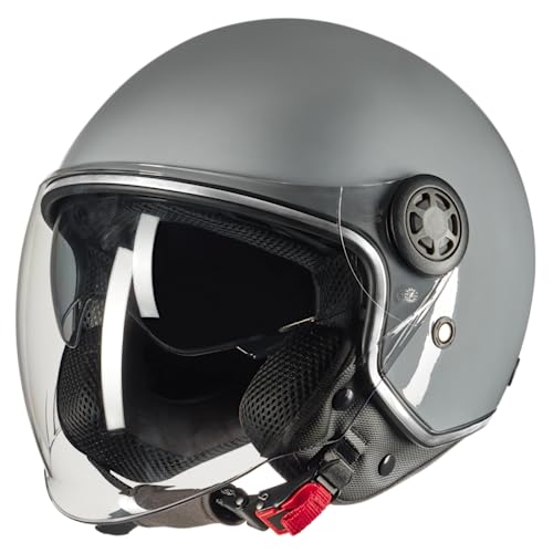 VINZ Pavia jet helmet with double visor | scooter helmet fashion helmet | in sizes XS-XXL | Jet helmet with sun visor | ECE 22.06 certified | motorcycle helmet with visor - gray