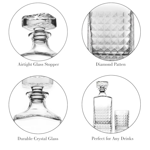 Lighten Life Whiskey Decanter, 1000 ml crystal decanter with stopper in gift box, lead-free whiskey carafe whiskey bottle, premium Scotch decanter for whiskey, bourbon, bourbon decanter for men.