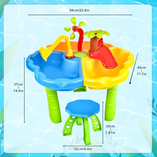 JONRRYIN Sand Water Table for Toddlers, 3-Tier Kids Sand Water Table Toy, Water Play Table Outdoor Beach Toy, Large Play Table Summer Water Toy for Boys (Dark Green)