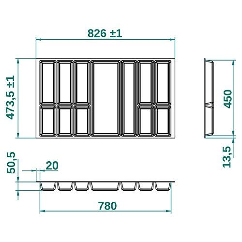 Orga-Box® IV UNIVERSAL cutlery insert cutlery tray silver grey for 90 cm drawer (473.5 x 826 mm)