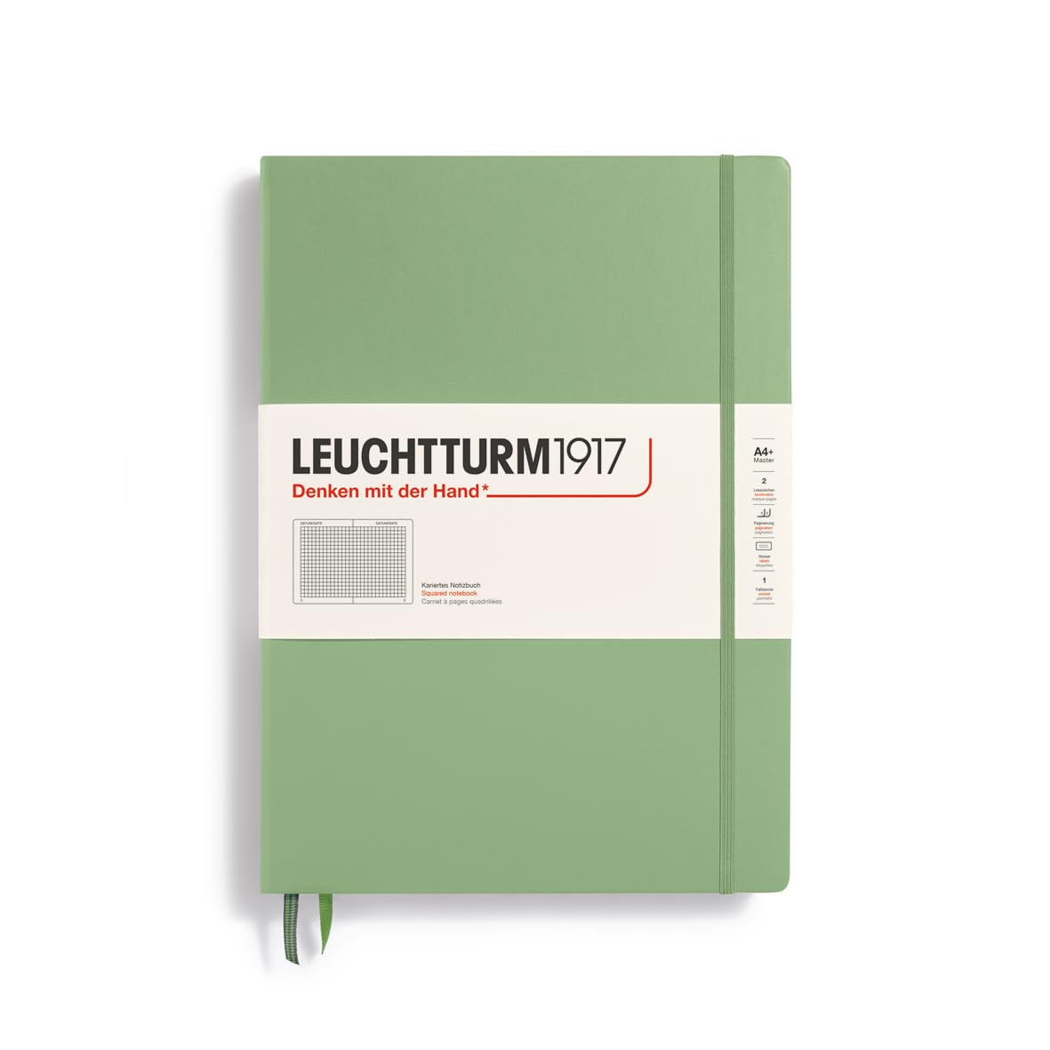 Lighthouse1917 370262 Notebook Master Classic (A4+) Hardcover, 235 numbered pages, Sage, checked