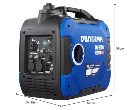 DENQBAR Inverter Power Generator DQ-3800 3800W Gasoline Power Generator with 230V, EcoMode, USB Fast-Load, Super Quiet, LED Display, Portable - For Camping, Garage, Construction Site, RV, and Emergency Generator