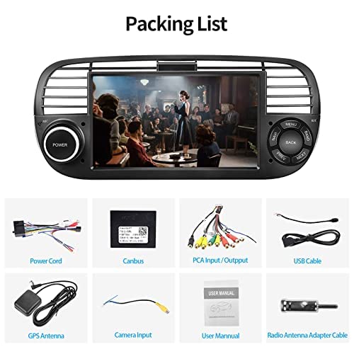 Android car stereo for FIAT 500 2007-2015 with navigation, Podofo 7 inch car radio Bluetooth with touch screen display/GPS/WiFi/RDS/FM/steering wheel control/Mirror Link for Android/IOS + Canbus