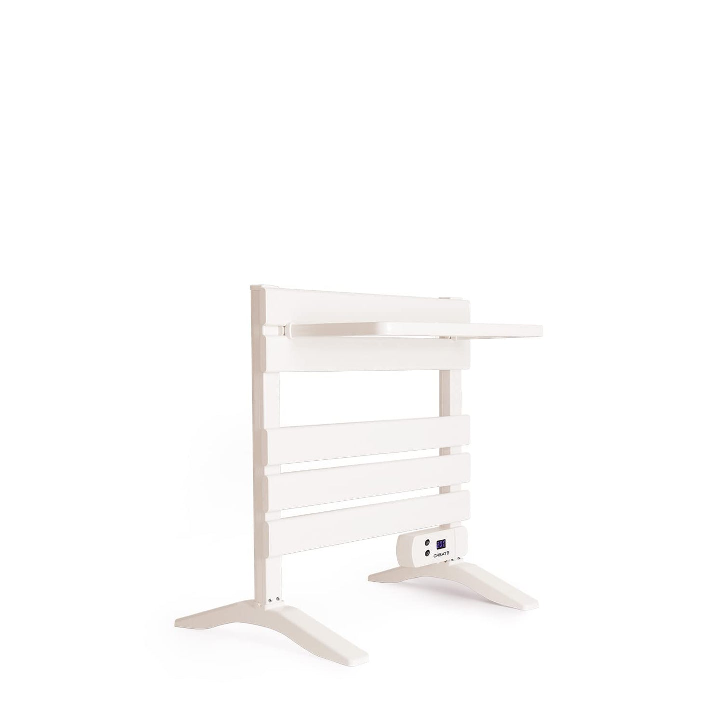 CREATE / WARM Towel Mini 150W / Electric Bathroom Heater White with Stand Feet and Shelf / 22.9x16.1x22 inches / Quiet, low consumption, LCD display, 150W