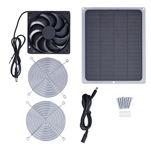 Banapoy Solar Panel Fan Kit, 6W solar fan made of monocrystalline silicon with protective net for camping, shed, greenhouse, home, outdoor, waterproof, portable, solar-powered fan