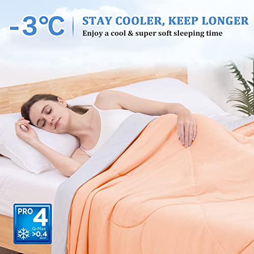 HOMFINE Cooling Blanket Double-sided Cooling Blanket - Lightweight Cooling Blanket for Humans Q-Max > 0.4 Summer Blanket Cooling Self-cooling Blanket Summer Blanket Cooling Blanket for Bed, Orange, 130 x 180 cm
