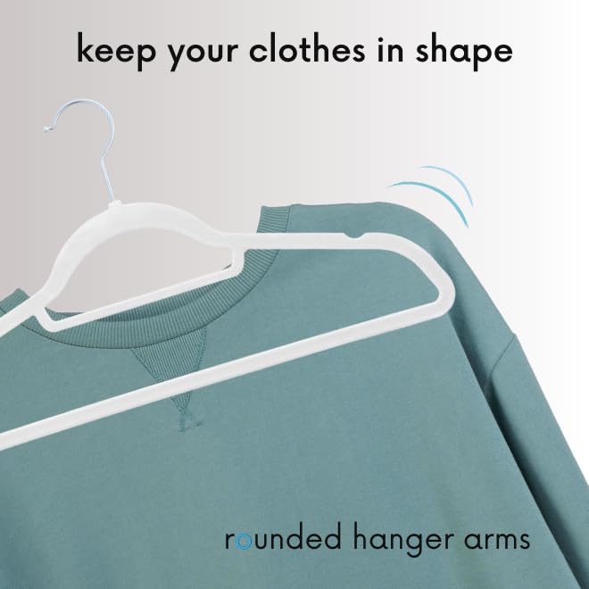 OGIVO Velvet Hangers - 50 pack - Non-slip hangers for your wardrobe - small rod for ties - 360° swivel hooks - notches in shoulder area - Hangers Clothes (White)