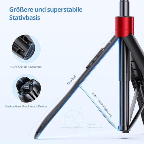 ATUMTEK Selfie Stick 150CM 3 in 1 Selfie Stick Bluetooth Telescopic Selfie Stick Tripod with Detachable Remote Phone Tripod for iPhone 13 Pro Max, Samsung, and other smartphones Red