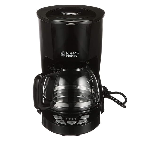 Russell Hobbs coffee maker with digital timer, shower head for optimal extraction & aroma. Textures+ (1 to 12 cups, 1.25l glass carafe, keep-warm plate, drip-stop) Filter coffee machine 22620-56.