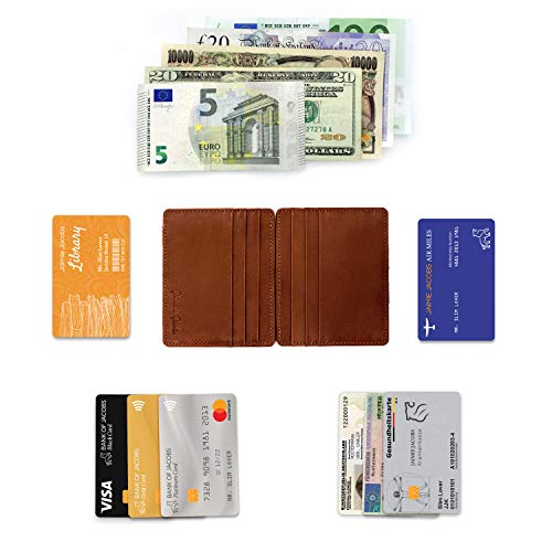 Jaimie Jacobs Flap Boy Slim without coin compartment Magic Wallet integrated RFID protection Magic wallet genuine leather (Dark brown with red)