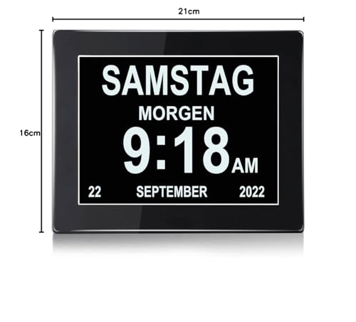 8 Inch Digital Alarm Clock, Digital Calendar Day Clock, Alarm Clock Multiple Modes with Reminder Function for Seniors, Dementia such as Alzheimer's Patients, Large Font Electronic Calendar Day Clock - Black