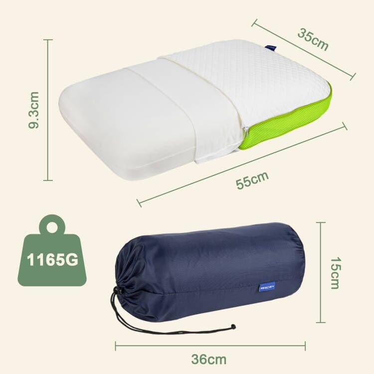 Rescien Memory Foam Neck Support Pillow 55 X 35cm with Carrying Bag, Orthopedic Pillow for Restful Sleep, Adjustable Height Side Sleeper Pillow, Ergonomic Head Pillow.