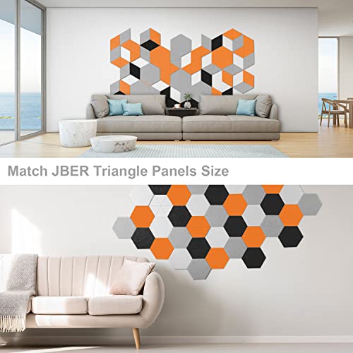 JBER Hexagonal Acoustic Panels, Soundproof Interior, Sound Absorbing Panels, 35.6 x 30 x 1cm Angled Edge High Density Wall Tiles, for Acoustic Treatment, (12 Pieces Grey)
