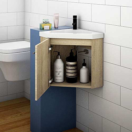 Aica bathroom corner washbasin 40 cm pre-assembled corner cabinet Washbasin with base cabinet Small washbasin furniture Oak