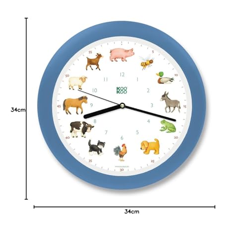 KOOKOO KidsWorld Sky-blue, farm clock with 12 real animal sounds from the countryside.