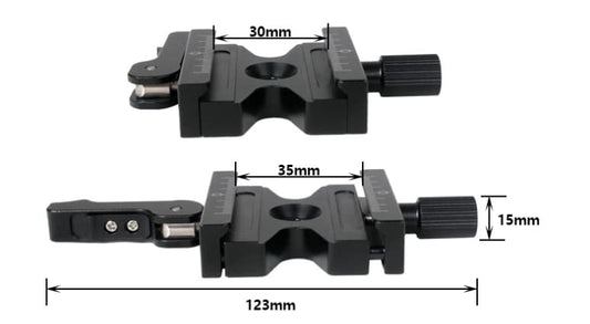 Matterport quick release camera clamp for tripods with adjustable lever knob.
