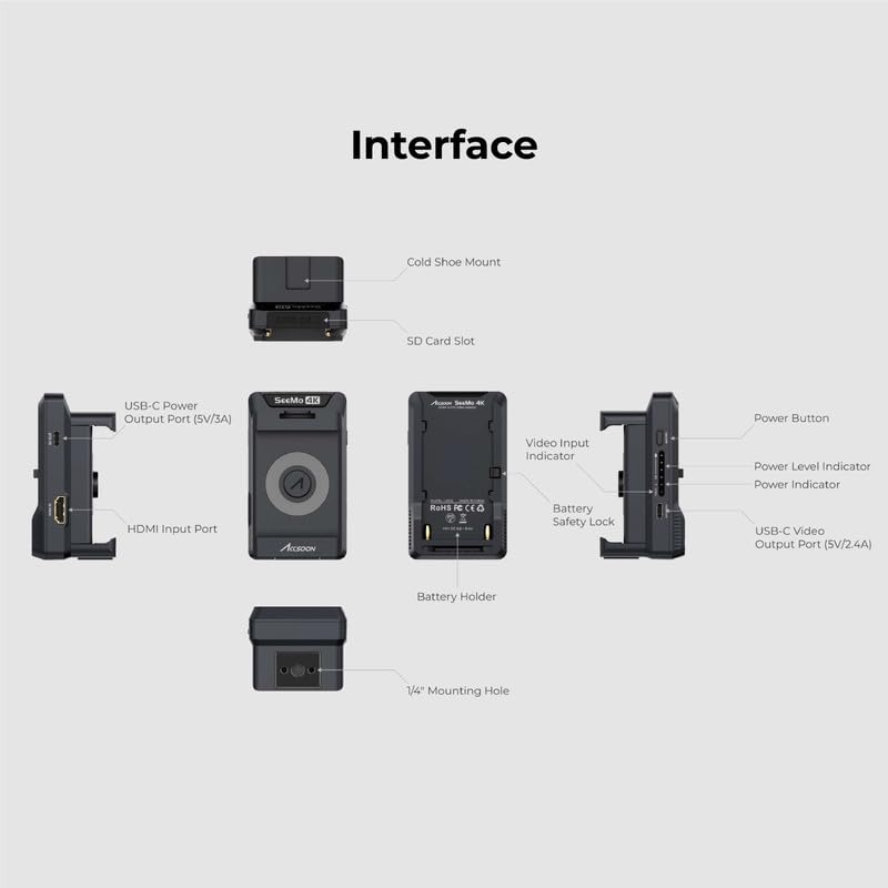Accsoon SeeMo 4K Video Transmitter Monitoring Adapter streams 4K HDMI video to iOS devices like iPad/iPhone/cameras for monitoring/recording/live streaming. (Black)