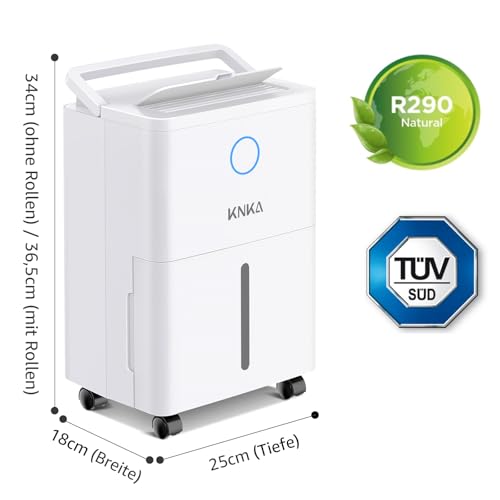 KNKA Dehumidifier, 9L/T, Quiet Electric Dehumidifier, Room Dehumidifier with Drain Hose, Removable Casters, Child Lock, 24H Timer, 60m³ (25m²), for Bedroom, Bathroom, and Laundry Room