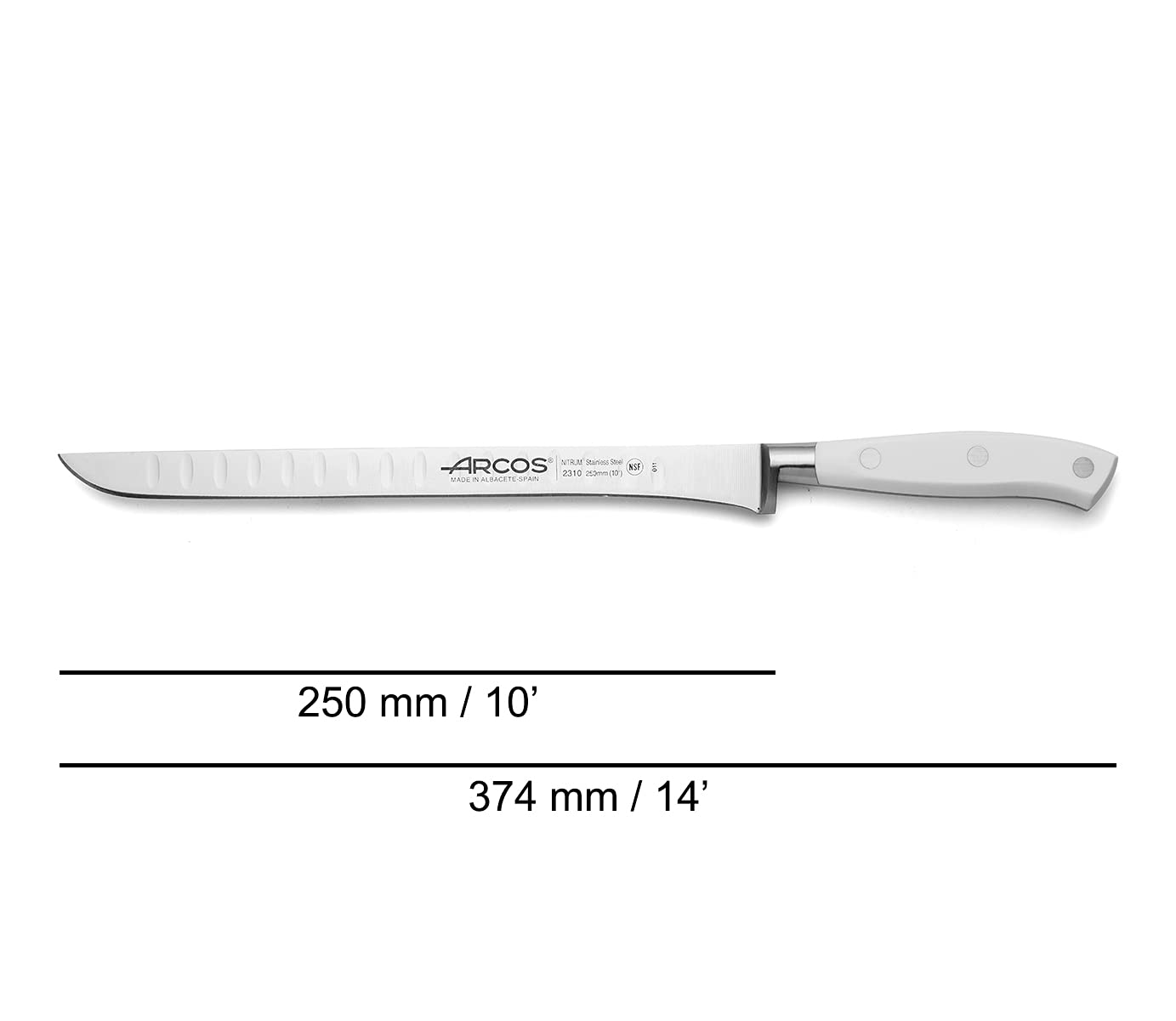 Arcos 807511 Riviera Blanc - Ham Knife Set 3 Pieces - Forged Stainless Steel - POM Handle - Color White (GIFT HAM COVER)