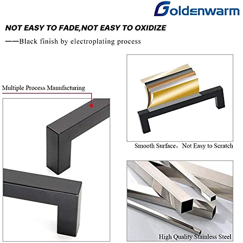 goldenwarm 25pcs Furniture Handles Stainless Steel Bar Handle Pulls Black 128mm Hole Center Kitchen Drawer Pulls Cabinet Handles Square Handle