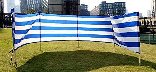 Idena - Blue-white windbreak incl. rubber mallet (white), with wooden poles, carrying strap and securing bands, 80 x 600 cm, privacy screen for beach, camping and garden (800 x 80 cm | incl. rubber mallet)