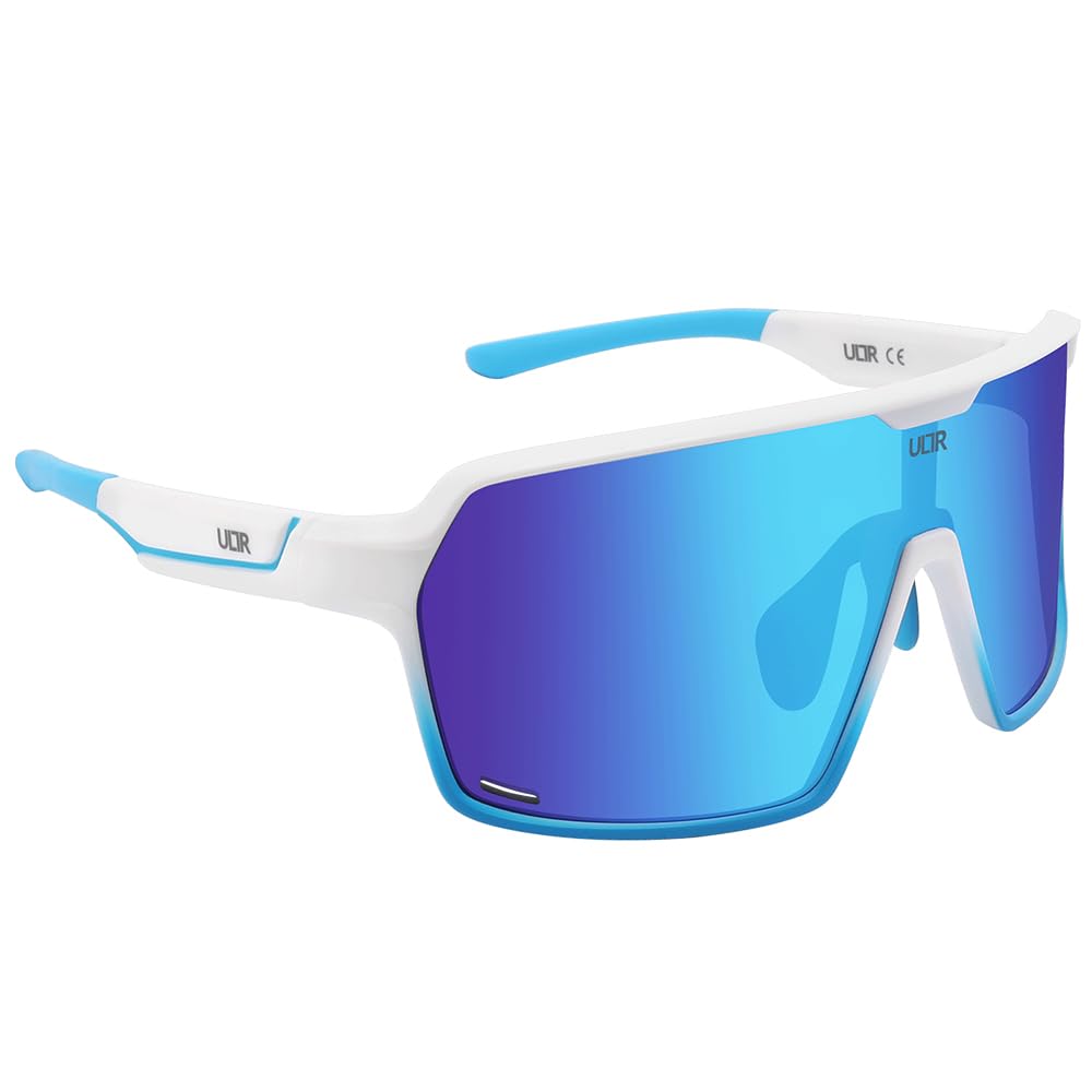 ULTR Sports Glasses Men SWIFT - Lightweight Cycling Glasses Women - Comfortable Sports Sunglasses with Anti-Slip Pads - Quick Glasses Road Bike Glasses, Running, Beach Volleyball & MTB Glasses (White (Blue Lens))
