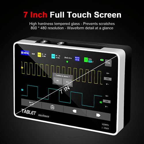 SURLABA Digital Tablet Oscilloscope, Touchscreen oscilloscope 100MHz bandwidth with 2 channels, 1GSa/s sampling rate, 240kbit storage depth, trigger mode Auto/Normal/Single for DIY, home use.